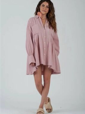 Lucca Oversized Pink Button-Down Shirt Dress
